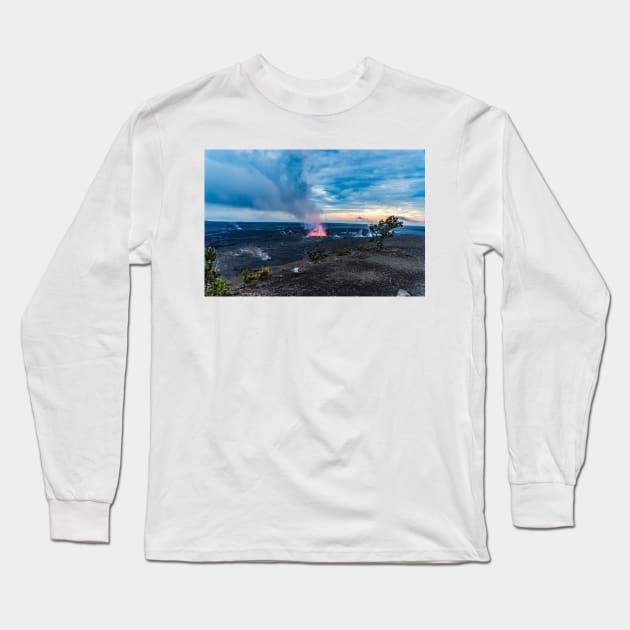 Landscape of erupting volcano Long Sleeve T-Shirt by KensLensDesigns